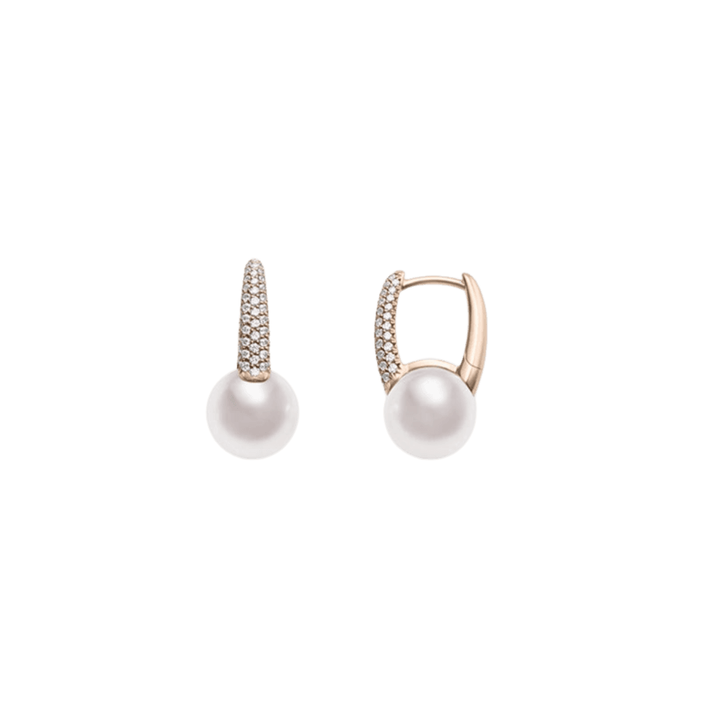 Mikimoto Classic Elegance Akoya Pearl and White Diamond Earrings in 18K Pink Gold