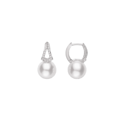 Classic Elegance Akoya Cultured Pearl Earrings with Diamonds in 18K White Gold