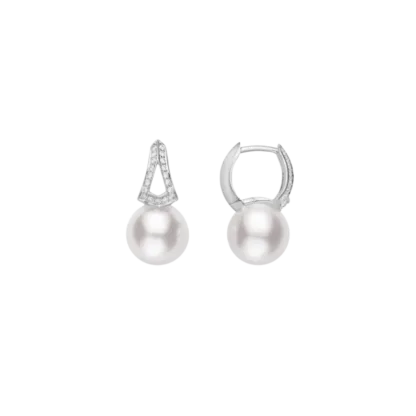 Classic Elegance Akoya Cultured Pearl Earrings with Diamonds in 18K White Gold