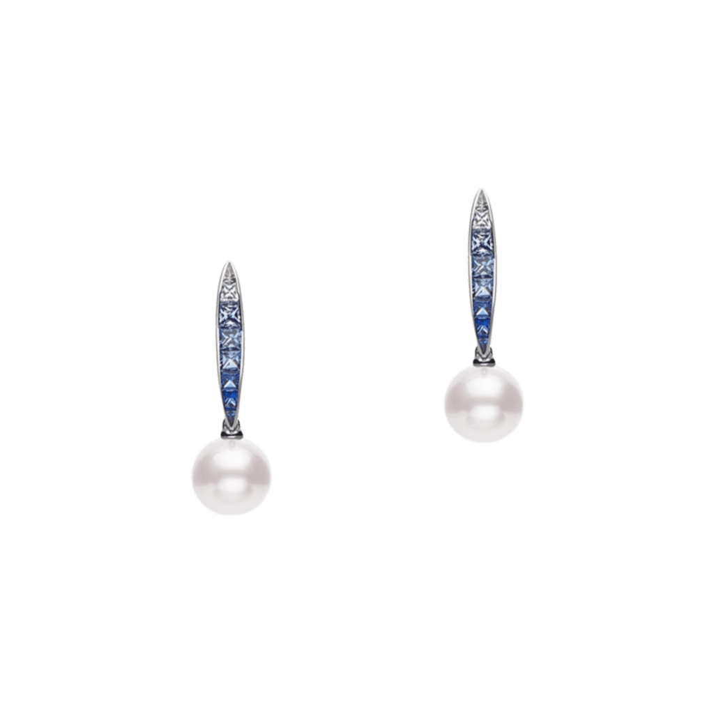 Mikimoto Akoya Cultured Pearl Ocean Earrings with Blue Sapphire