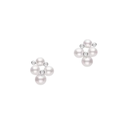 Akoya Cultured Pearl and Diamond Bubbles Stud Earrings