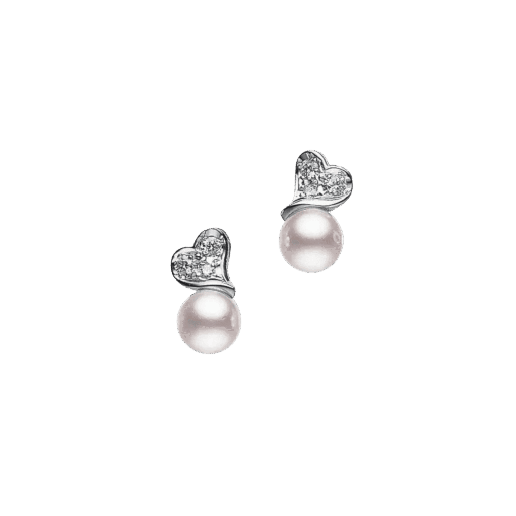 Mikimoto Akoya & Diamond Heart Stud Earrings