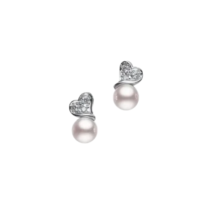 Mikimoto Akoya & Diamond Heart Stud Earrings