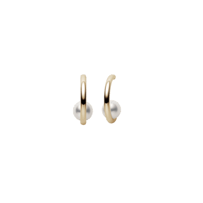 Mikimoto Classic Akoya Cultured Pearl Semi Hoop Earrings in Yellow Gold.