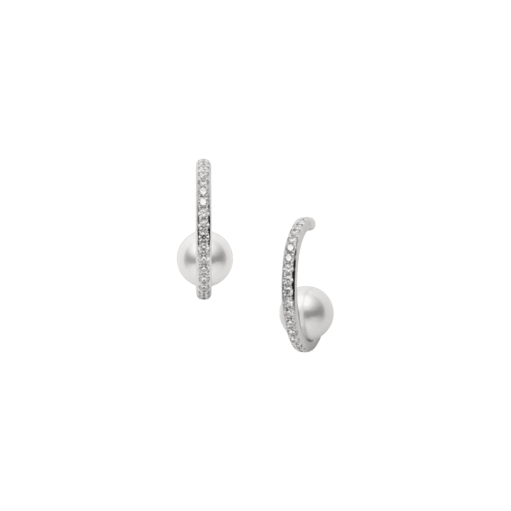 Mikimoto Akoya Cultured Pearl and Diamond Hoop Earrings
