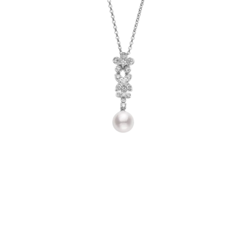 Bouquet Collection Akoya Cultured Pearl and Diamond Pendant in 18K White Gold