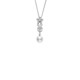 Bouquet Collection Akoya Cultured Pearl and Diamond Pendant in 18K White Gold