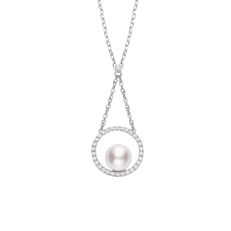 Circle Collection Akoya Cultured Pearl Pendant with Diamonds
