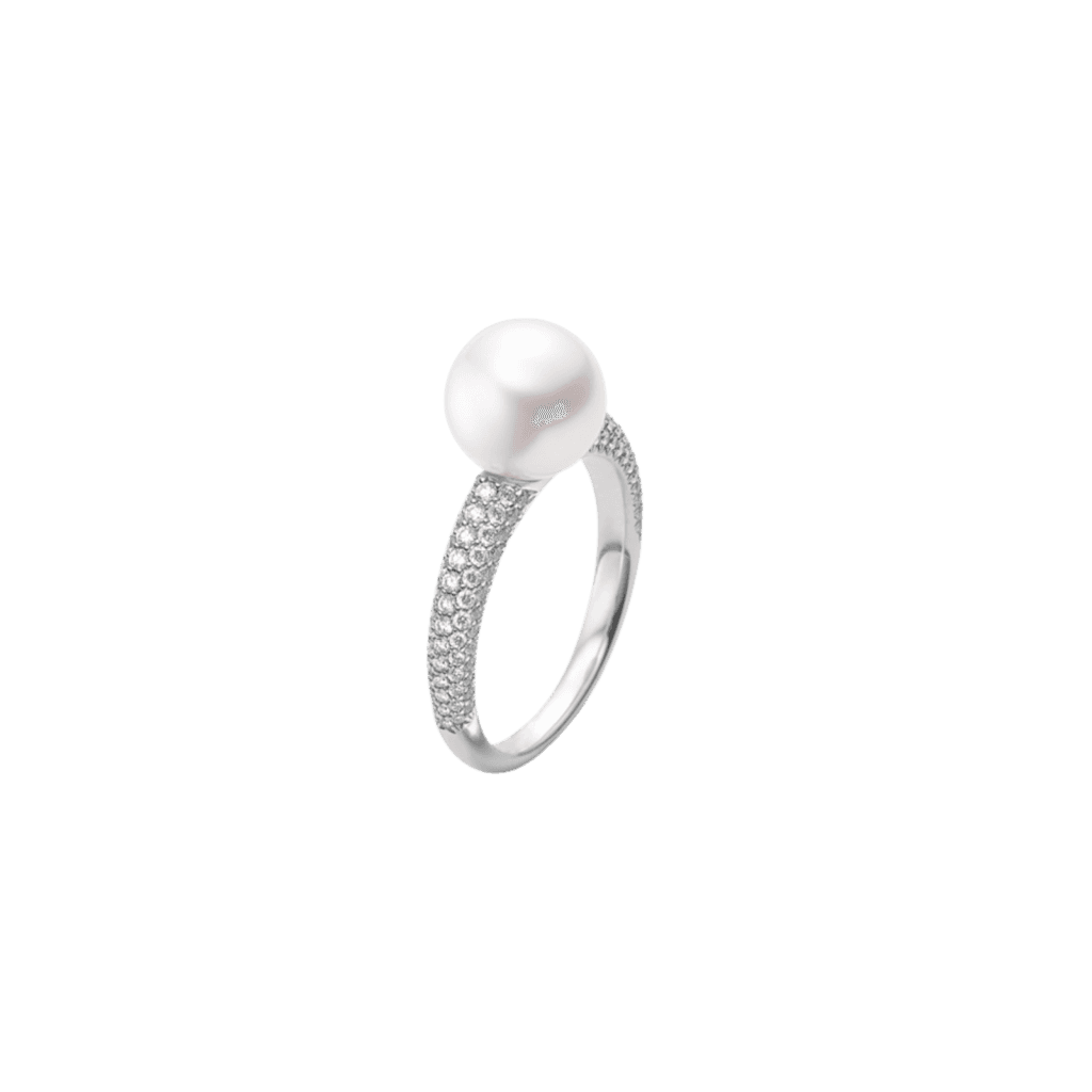 Mikimoto Akoya Cultured Pearl and Pavé Diamond Ring