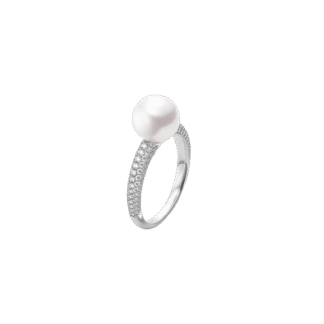 Mikimoto Akoya Cultured Pearl and Pavé Diamond Ring