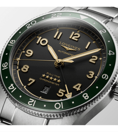Spirit Zulu Time Men's Watch 42mm, Green Bezel, Stainless Steel Bracelet closer look