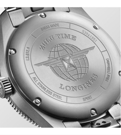 Spirit Zulu Time Men's Watch 42mm, Green Bezel, Stainless Steel Bracelet back case
