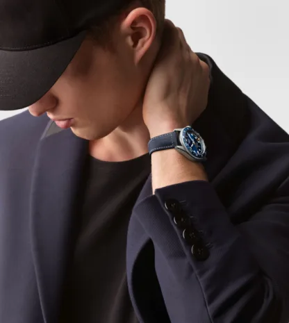 Spirit Zulu Time Men's Watch 42mm, Blue Dial and Blue Calf Leather Strap