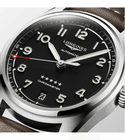 Close up Longines Spirit Men's Watch 37mm, Black Dial