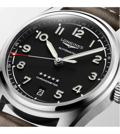 Close up Longines Spirit Men's Watch 37mm, Black Dial
