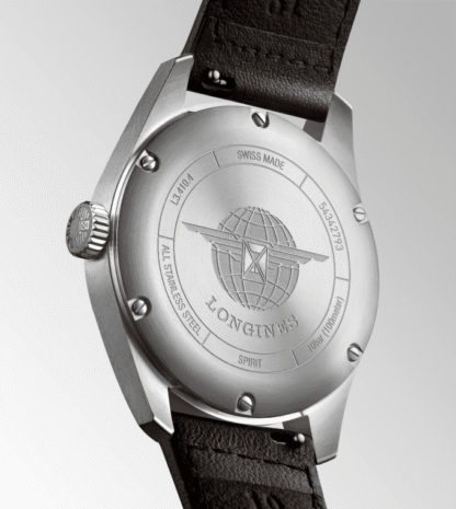 Back case Longines Spirit Men's Watch 37mm, Black Dial, Brown calf leather