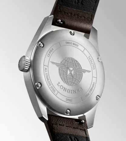 Back case Longines Spirit Men's Watch 37mm, Black Dial, Brown calf leather