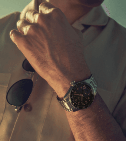 Spirit Zulu Time Men's Watch 42mm, Green Bezel, Stainless Steel Bracelet