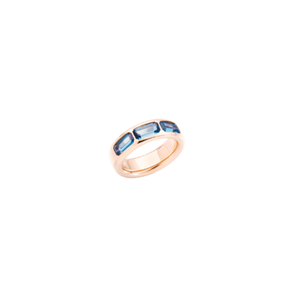 Pomellato Iconica 18k Rose Gold w/ 3 London Blue Topazes Ring