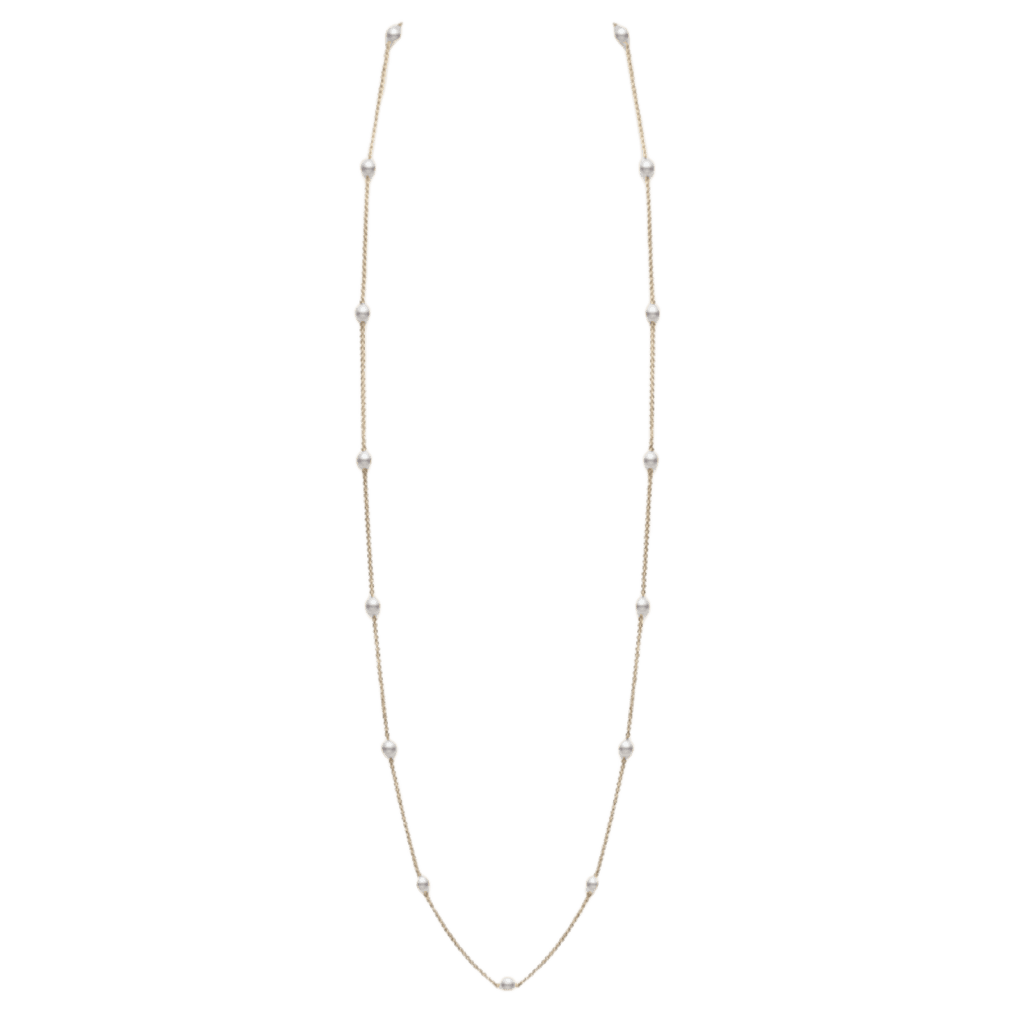 Mikimoto 32" Akoya Cultured Pearl Station Necklace in Yellow Gold