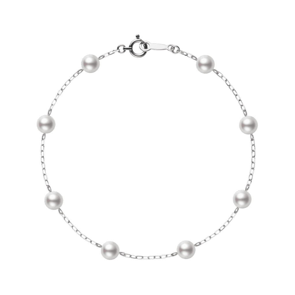 Akoya Cultured Pearl Station Bracelet in 18k White Gold