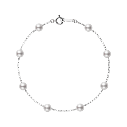 Akoya Cultured Pearl Station Bracelet in 18k White Gold