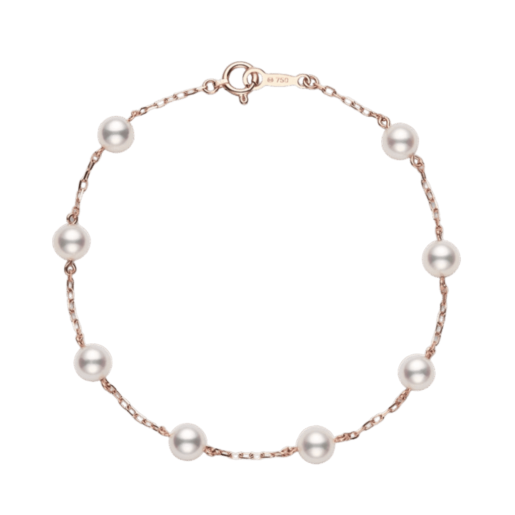 Mikimoto Akoya Cultured Pearl Station Bracelet in Pink Gold