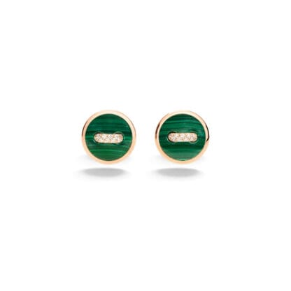 Pom Pom Dot Earrings in 18k Rose Gold with Malachite and Diamonds - front view