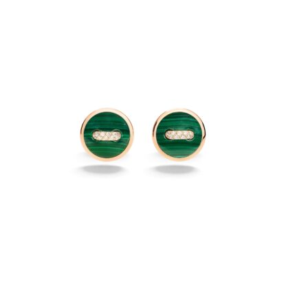 Pom Pom Dot Earrings in 18k Rose Gold with Malachite and Diamonds - front view