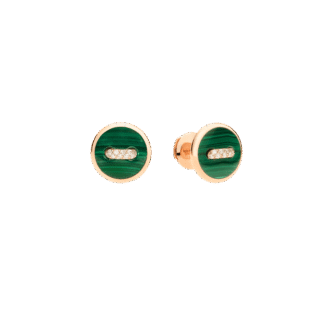 Pomellato Pom Pom Dot Earrings in 18k Rose Gold with Malachite and Diamonds.