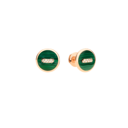Pomellato Pom Pom Dot Earrings in 18k Rose Gold with Malachite and Diamonds.