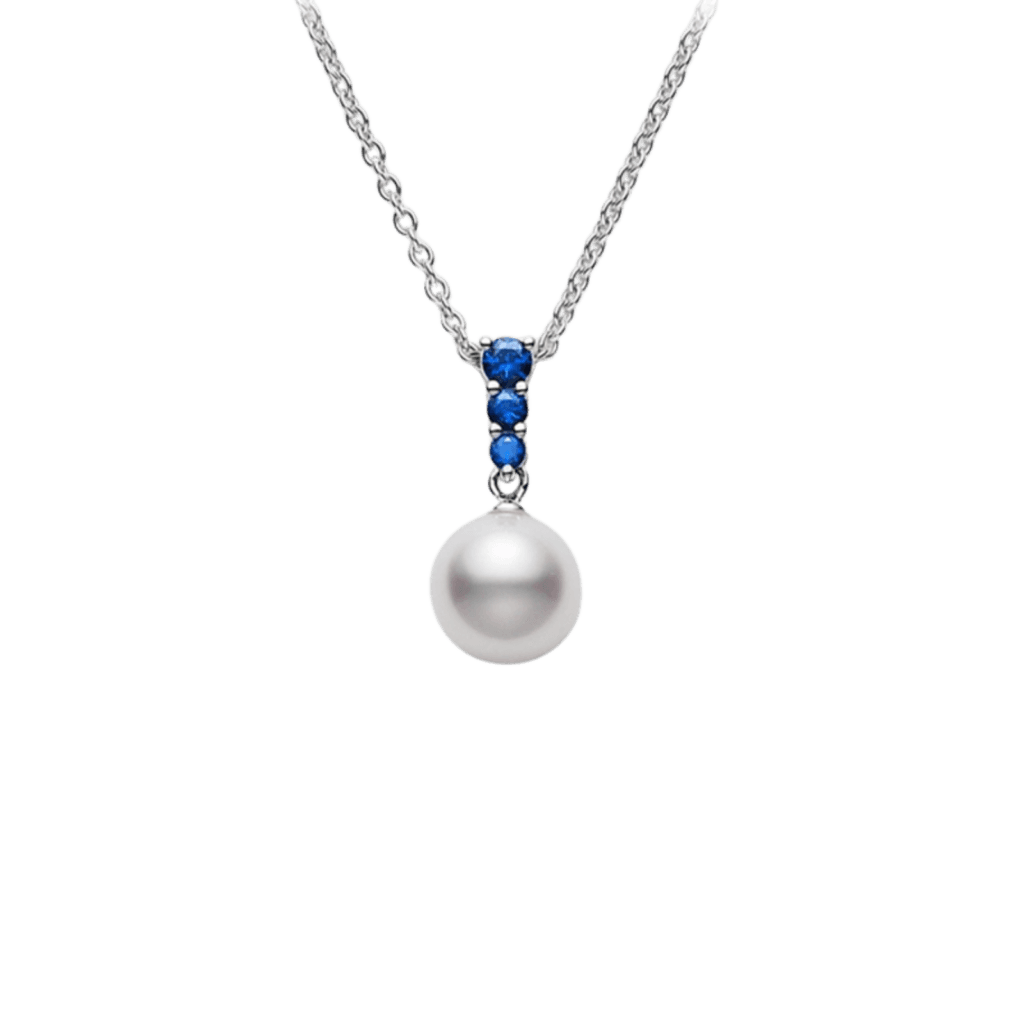 Morning Dew Akoya Pearl Pendant with Blue Sapphire