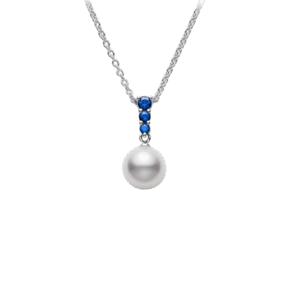 Morning Dew Akoya Pearl Pendant with Blue Sapphire