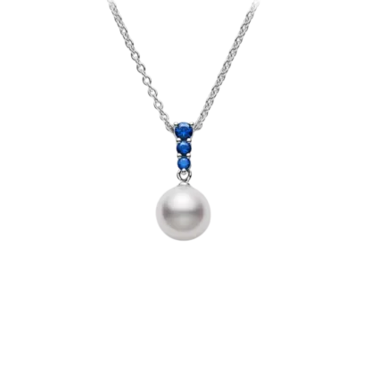 Morning Dew Akoya Pearl Pendant with Blue Sapphire