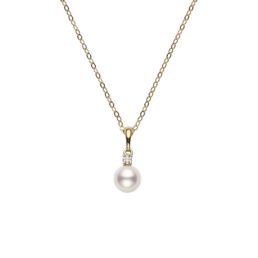 Everyday Essentials Akoya Single Pearl and Diamond Pendant in 18K Yellow Gold