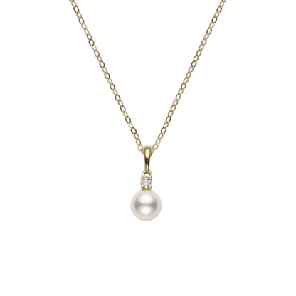 Everyday Essentials Akoya Single Pearl and Diamond Pendant in 18K Yellow Gold