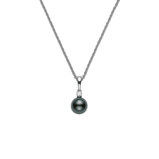 Black South Sea Cultured Pearl and Diamond Pendant in 18K White Gold