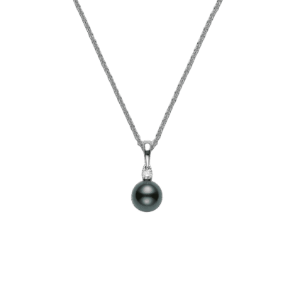 Black South Sea Cultured Pearl and Diamond Pendant in 18K White Gold