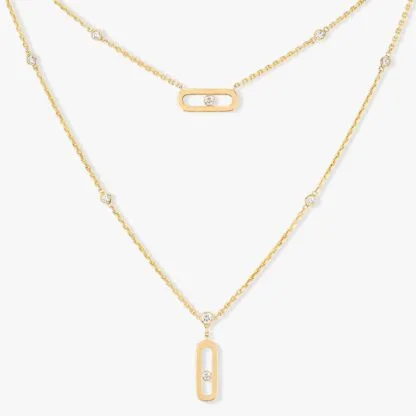 Two Rows Yellow Gold Diamond Necklace