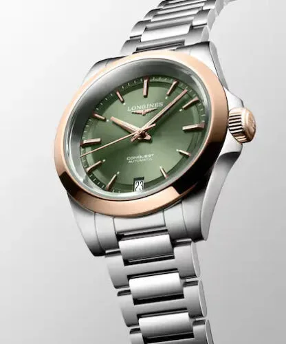 Conquest Steel & Rose Gold Case, Green Dial