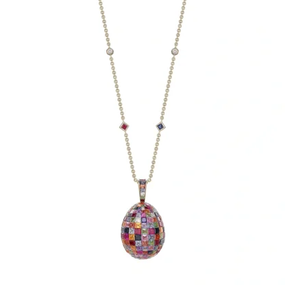 Imperial Yellow Gold Mosaic Ruby, Sapphire & Diamond Egg Pendant - necklace