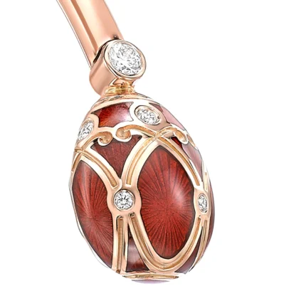 Heritage Palais Rose Gold Diamond & Red Guilloché Enamel Open Bracelet - closer look on the red guilloche egg