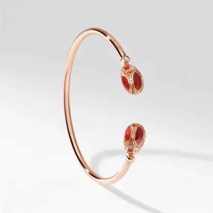 Heritage Palais Rose Gold Diamond & Red Guilloché Enamel Open Bracelet - side view