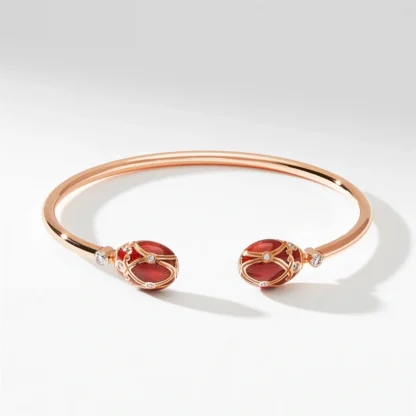 Heritage Palais Rose Gold Diamond & Red Guilloché Enamel Open Bracelet - front view