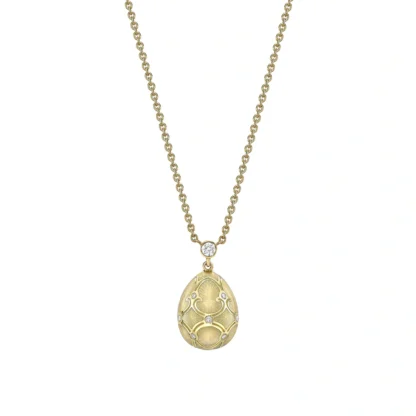 Heritage Yellow Gold Diamond & White Guilloché Enamel Petite Egg Pendant - pendant view
