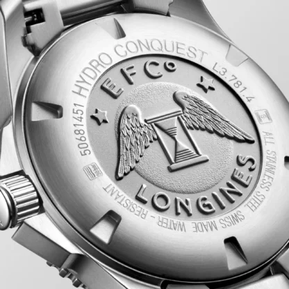 HydroConquest 41mm,Stainless Steel, Sunray Blue Dial backside view