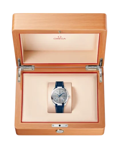 box -Seamaster Aqua Terra 150M 41 mm, steel on blue rubber strap