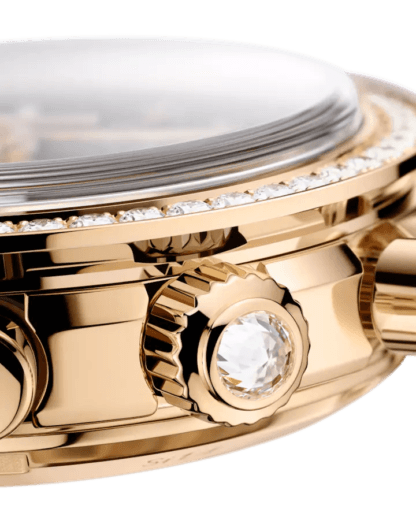 Speedmaster 38 mm Chronograph, Moonshine™ Gold, Diamond-Set Bezel side view