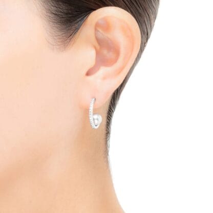 Akoya Cultured Pearl and Diamond Hoop Earrings