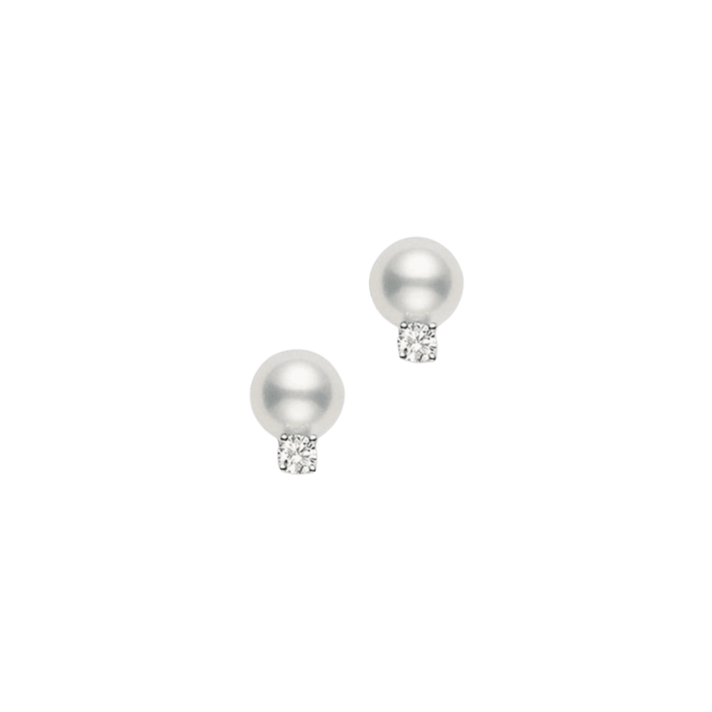 Mikimoto Akoya Stud Earrings with Diamonds in 18K White Gold